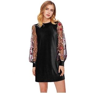 Floral Embroidered Velvet Tunic